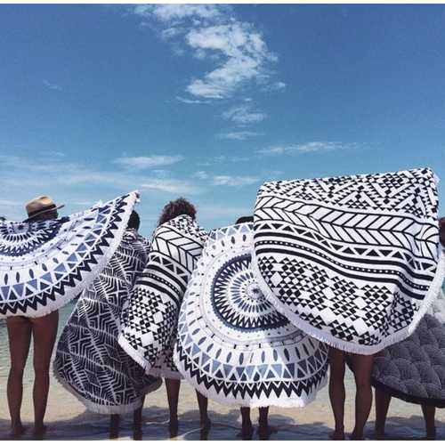 150cm Pure Cotton Bohemia Roud Tassel Knitted Beach Towel Lantern Towel Home Blanket