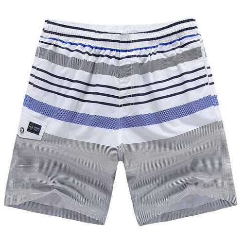 Mens Summer Cotton Stripe Print Knee Length Shorts Casual Swimming Beach Shorts