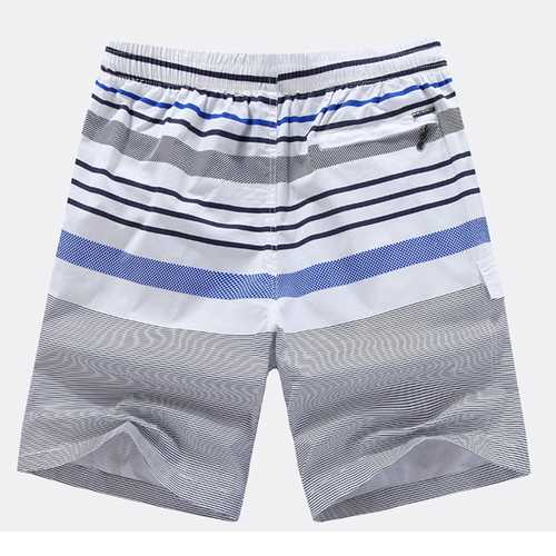 Mens Summer Cotton Stripe Print Knee Length Shorts Casual Swimming Beach Shorts