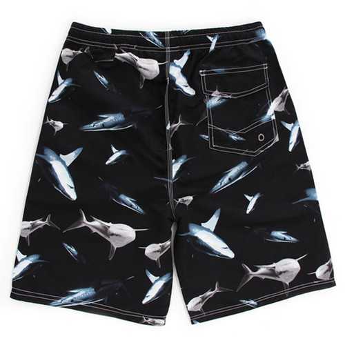 Mens Fashion Sharks Printed Beach Shorts Sports Loose Quick Dring Shorts
