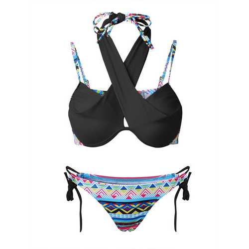 Cross Straps Printed Stretchy Swimsuit