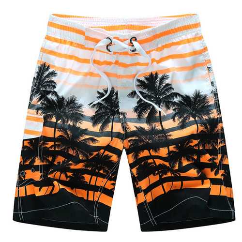 Mens Fashion Coconut Trees Printing Casual Losse Quick Drying Polyester Summer Beach Shorts