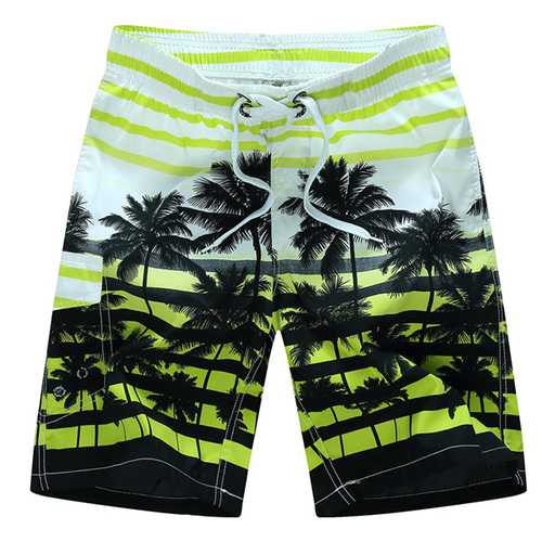 Mens Fashion Coconut Trees Printing Casual Losse Quick Drying Polyester Summer Beach Shorts