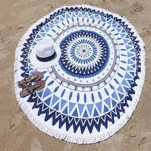 150cm Pure Cotton Cut Pile Printing Round Beach Towel Yoga Mat Bed Sheet Tapestry Tablecloth