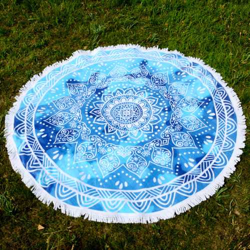 150cm Pure Cotton Cut Pile Printing Round Beach Towel Yoga Mat Bed Sheet Tapestry Tablecloth