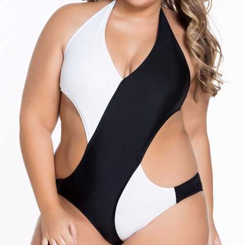 Women Sexy Plus Size Bikini Swimwear One-Piece Jumpsuits V-Neckline Bathing Swimming Suit