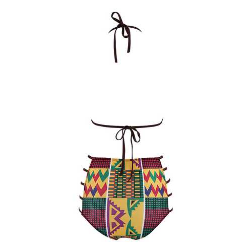 Sexy Stretchy High Rise Halter Geometric Patchwork Bikini Sets Swimsuit For Women