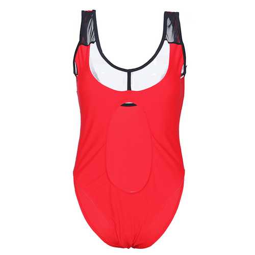 Sexy Expose Navel One Piece Perspective Mesh Elastic Backless Vest Swimwear For Women