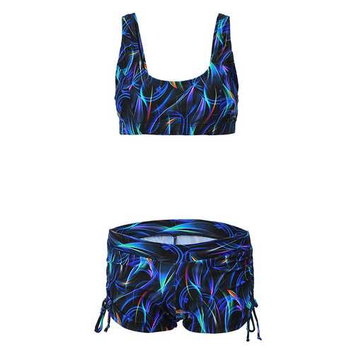 Women Sexy Printed Solid Color Tankinis Pullover Vest Elastic Swimwear Sets