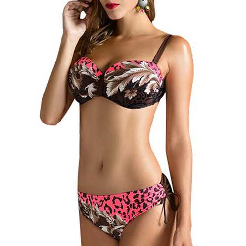 XL-4XL Woman Tracy Push Up Backless Printing Bowknot Underwire Gather Bikini