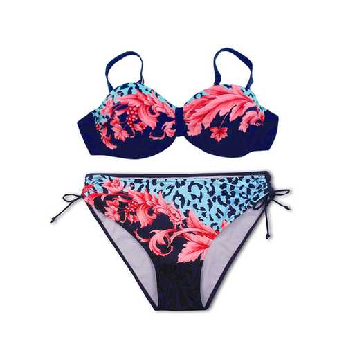 XL-4XL Woman Tracy Push Up Backless Printing Bowknot Underwire Gather Bikini