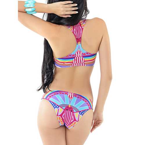 Women Sexy Vintage Vest Tops Beachwear Wireless Colorful Printing Bikinis