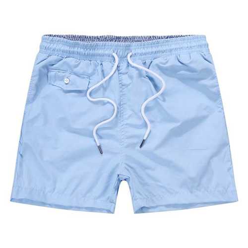 Mens Casual Sports Solid Color Quick Drying Drawstring Loose Beach Shorts