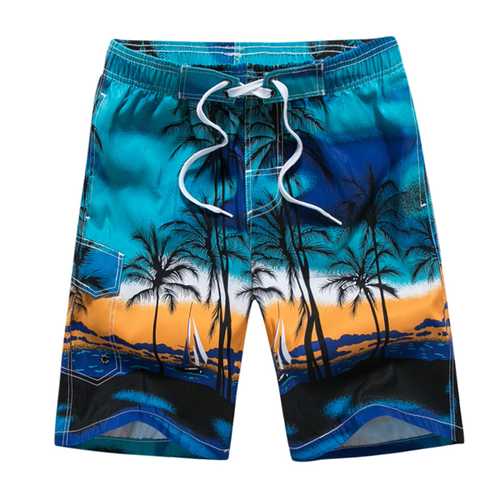 Mens Coconut Tree Printing Board Shorts Swimming Beach Casual Polyester Shorts