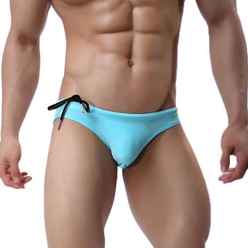 Super Sexy Briefs Solid Color Low Waist Breathable Bikini Trunks for Men