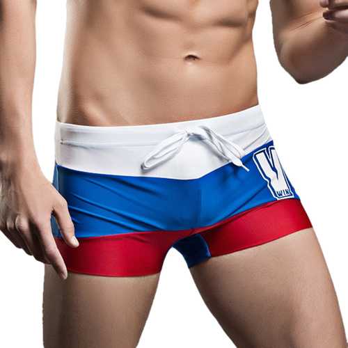 SUPERBODY Mens Contrast Color Summer Beach Swimming Surf Shorts Sexy Letter Printing Boxers Trunks