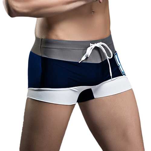 SUPERBODY Mens Contrast Color Summer Beach Swimming Surf Shorts Sexy Letter Printing Boxers Trunks