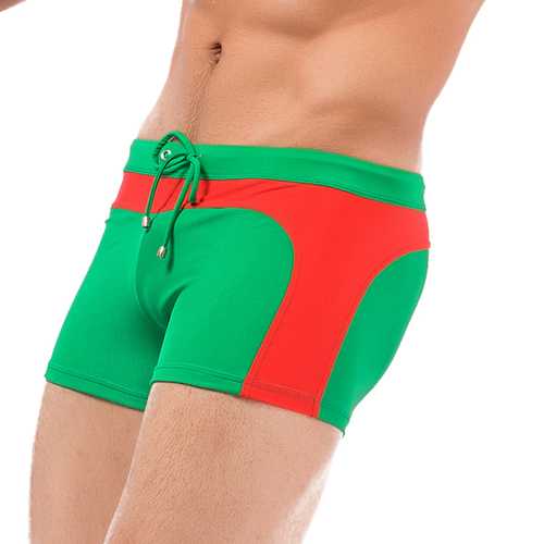 Mens Contrast Color Spa Beach Swimwear Casual Boxers Low Waist Trunks