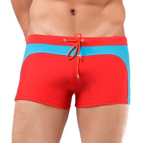 Mens Contrast Color Spa Beach Swimwear Casual Boxers Low Waist Trunks