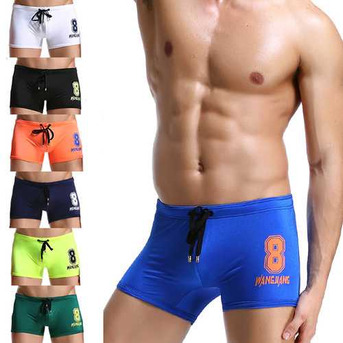 Sexy Beach Swimsuits Number Printing Hot Springs Low Waist Boxers Trunks for Men