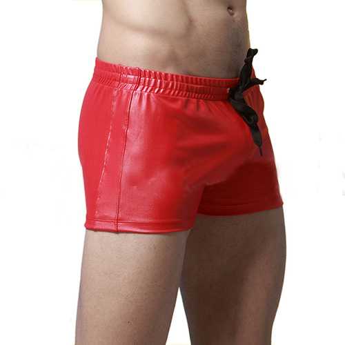Swimming Imitation Leather Athletic Boxers Trunks Beach Swimwear Shorts for Men