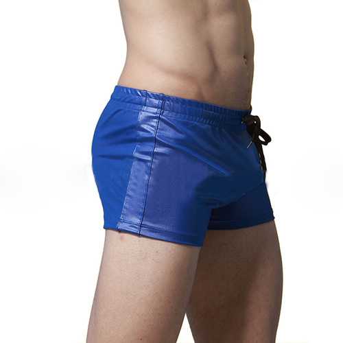 Swimming Imitation Leather Athletic Boxers Trunks Beach Swimwear Shorts for Men
