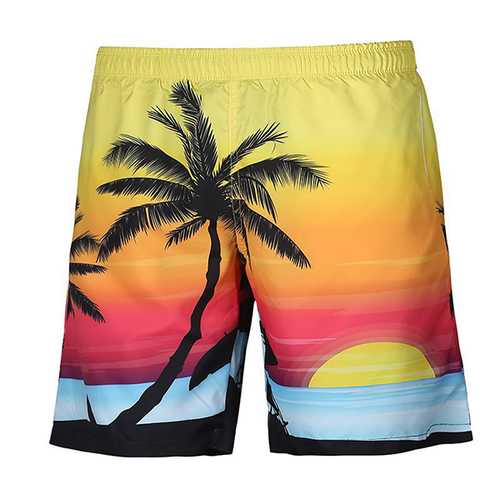 Mens Quick Drying Printing Beach Swimming Surf Shorts Personality Loose Fit Casual Knee Length