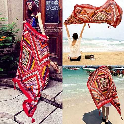Honana WX-18 100x180cm Bohemian Linen Beach Mat National Style Woman Scarf Bed Sheet Tapestry