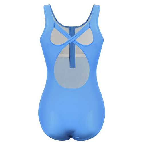 Front Zipper Hollow Out Criss-Cross Back Quick Drying Stretchy One Piece Swimsuits