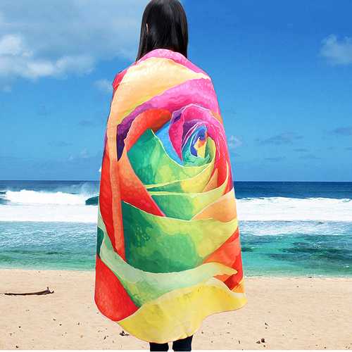 Honana WX-89 147cm 3D Simulation Rose Beach Mat Romantic Women Shawl Scarf Bed Sheet Tablecloth Home Tapestry