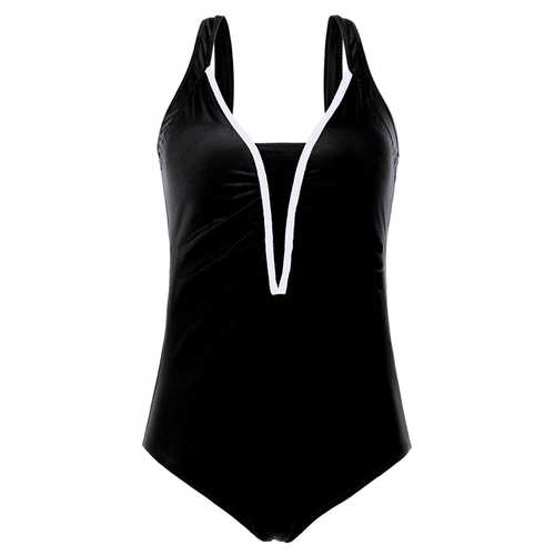 Women Pure Color One Piece Backless Front Fold Swimwear