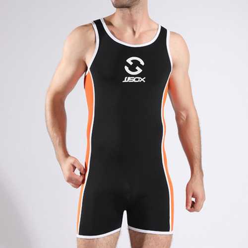 Fashion Sexy Contrast Color Bodybuilding Sports Jumpsuits Conjoined Swimsuits for Men