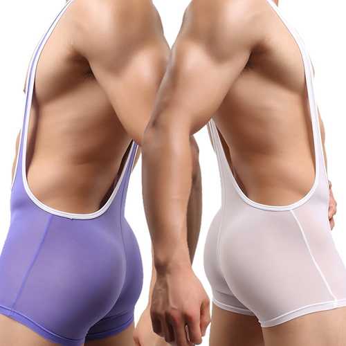 Mens Sexy Solid Color Super Soft Nylon Swimsuit Casual Swimming Shorts Rompers