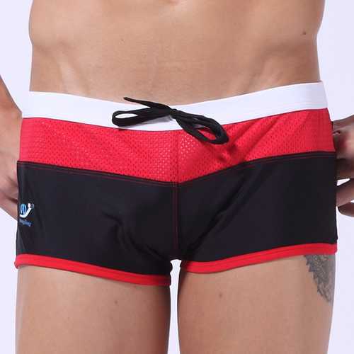 WANGJIANG Mesh Stitching Striped Shorts Breathable Beach Boxers Swimming Trunks
