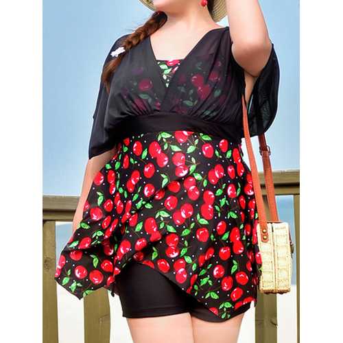 Plus Size Floral Printed Two Pieces Swimdresses