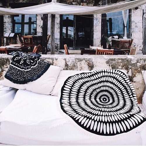 Honana WX-992 150cm Bohemian Style Thin Tassel Beach Towel Mandala Round Silk Scarf Bed Sheet Tapestry