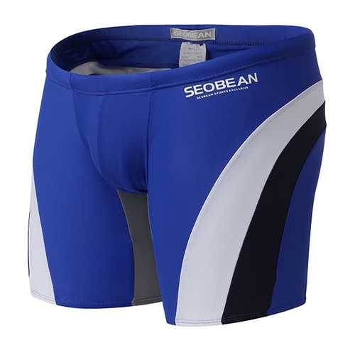 SEOBEAN Splicing Color Skinny Fit Drawstring U Convex Surf Tropic Swimsuit Boxer Swim Shorts for Men