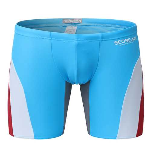 SEOBEAN Splicing Color Skinny Fit Drawstring U Convex Surf Tropic Swimsuit Boxer Swim Shorts for Men