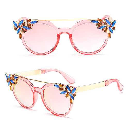 Women Cat Eye Crystal Frame Anti-UV Sun Glassess Vintage Outdooors Eye Wear