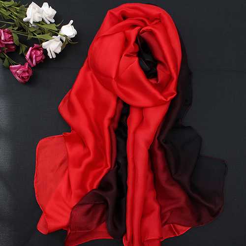 Women Satin Silk Gradient Colors Scarf Soft Long Beach Sunshade Towel Shawl