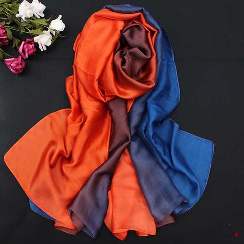 Women Satin Silk Gradient Colors Scarf Soft Long Beach Sunshade Towel Shawl