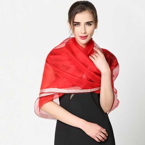 Women Soft Silk Satin Scarves Solid Color Long Sunscreen Beach Towel Shawl