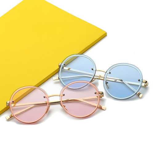 Women Vintage Uv Protection Sun Glassess Round Metal Frame Outdooors Anti Glare Glasses