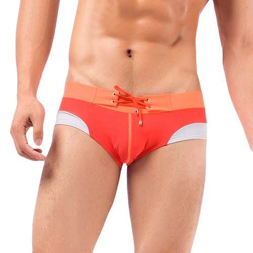 Mens Contrast Color Quick Drying Triangle Swimming Trunks