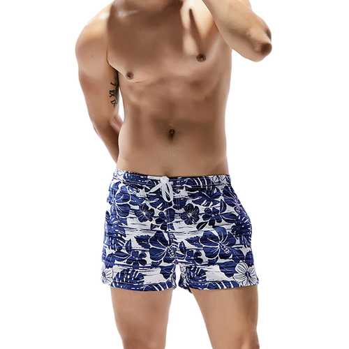 Mens Polyester Floral Printing Casual Beach Board Shorts