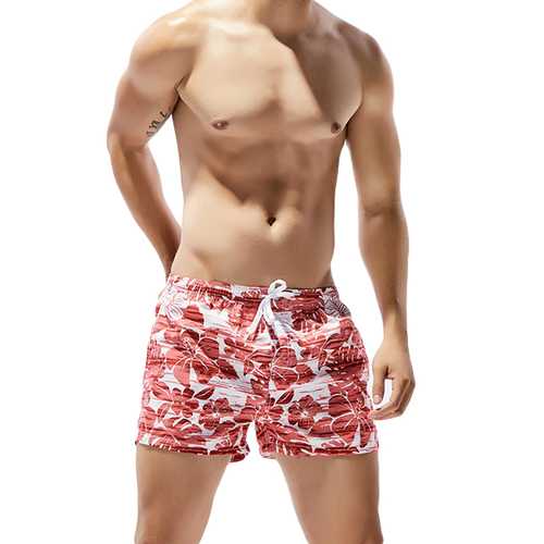 Mens Polyester Floral Printing Casual Beach Board Shorts