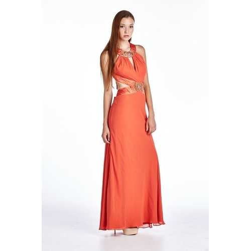 Women's Evening Gown with Neck and Waist Appliques