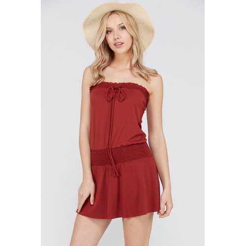 Women's Smock Strapless Dress with Elastic Waistband