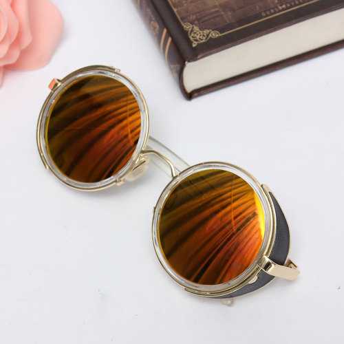 Unisex Vintage UV400 Sunglasses Steampunk Round Mirror Lens Glasses