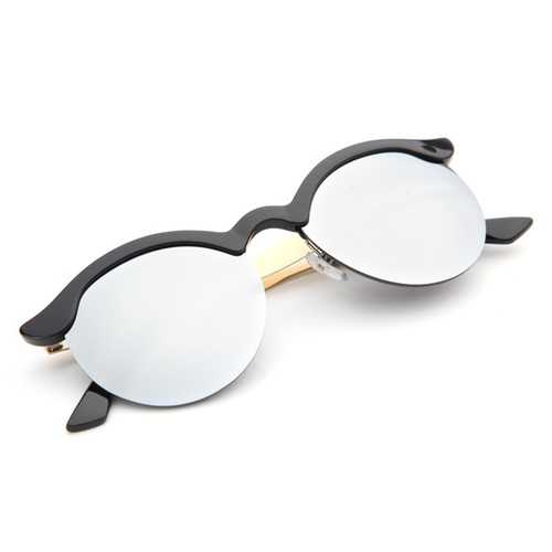 UV400 Women Round Sun Glassess Half Frame Alloy Legs Colorful Glossy Eyewear Glasses
